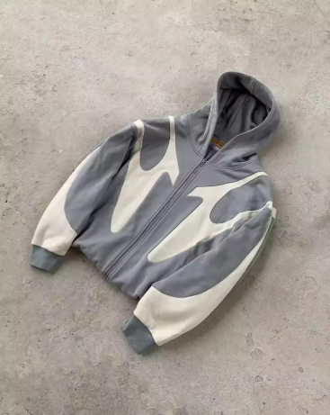 BOXEHAZE Soft-Touch Contrast Wave Hoodie